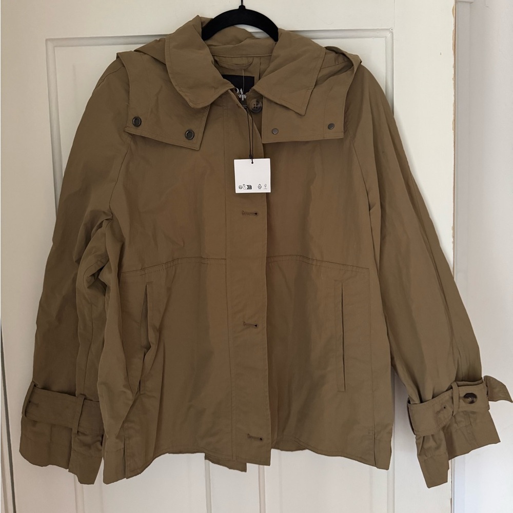 NWT Zara Tan Olive Cropped Swing Oversized Trench Utility Rain Jacket Size M
